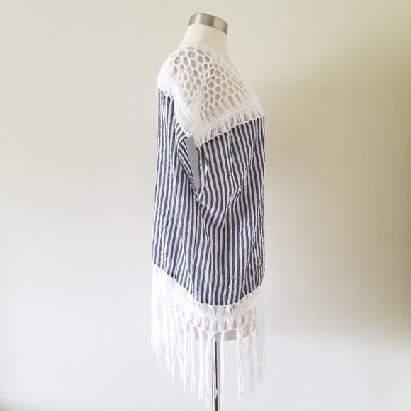 Steve Madden Summer Stripe Crochet Poncho Navy New - Picture 3 of 8